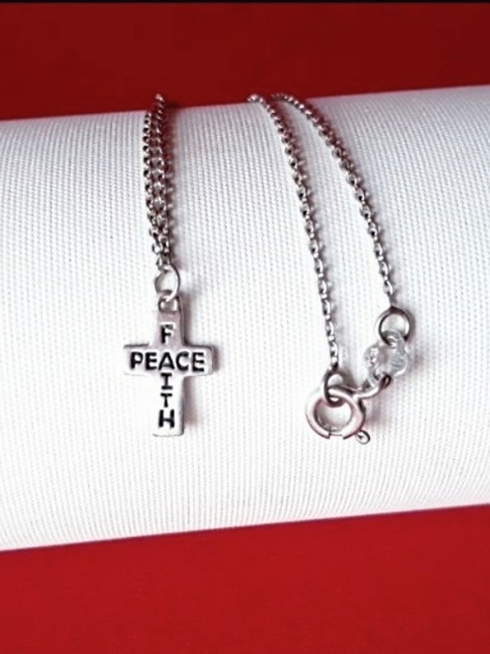 925 Peace Faith Cross Charm Necklace - 925 Sterling Silver. - Picture 4 of 6